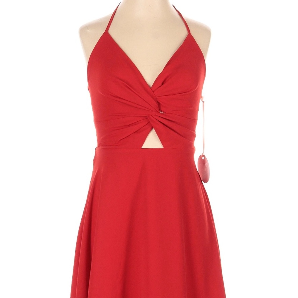 Vibrant Red Halter Tie Front Sundress